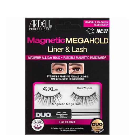 [36824INT] ARDELL MAGNETIC MEGAHOLD LIQ. LINER &amp; DEMI WISPIES (pestañas en banda magnéticas con DUO Line It Lash It)